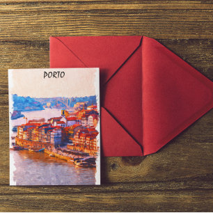 Colorful Porto Portugal Watercolor Artwork Postcard