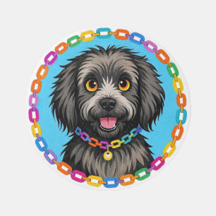 Colorful Portrait of a Cute Black Dog Outdoor Rug