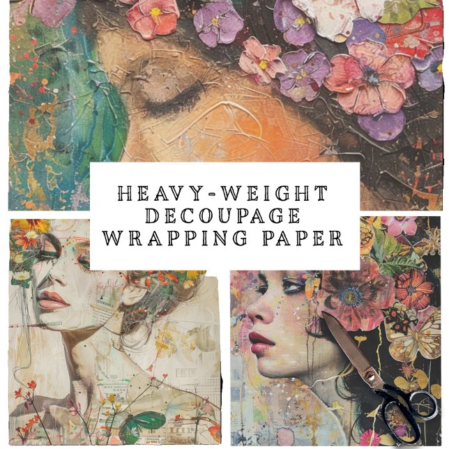 Colorful Portraits Floral, Heavy Weight Decoupage Wrapping Paper Sheets (Creator Uploaded)