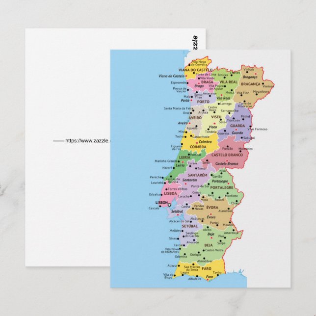 Colorful Portugal Map Postcard (Front/Back)