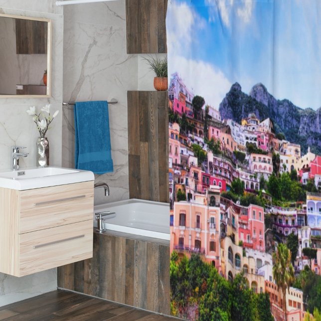 Colorful Positano Italy Shower Curtain (Bring the Amalfi Coast to your bathroom!)