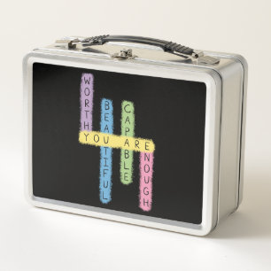 Colorful Positive Affirmations Puzzle Design Metal Lunch Box