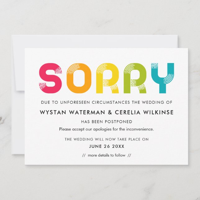 Colorful Postponed wedding announcement card (Front)