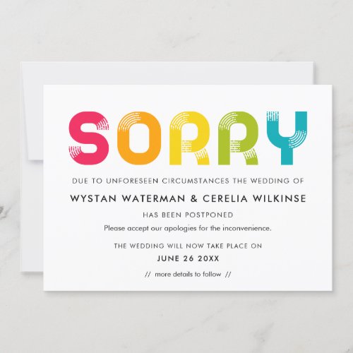 Colorful Postponed wedding announcement card