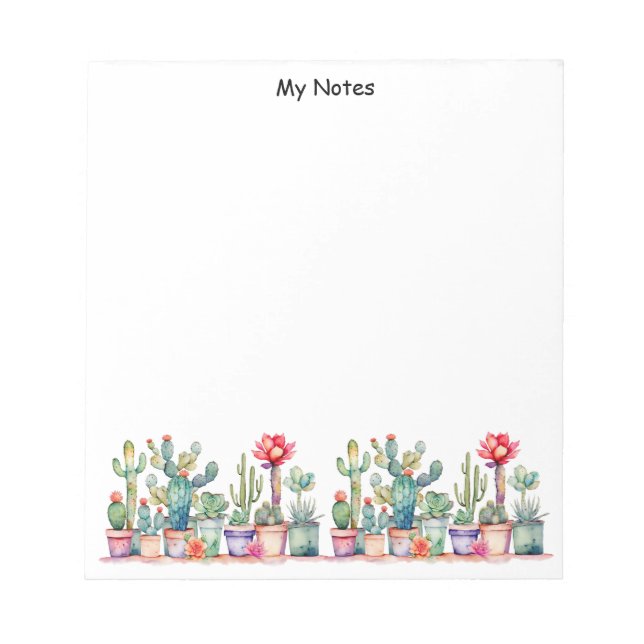 Colorful Potted Cacti And Succulents Notepad (Front)