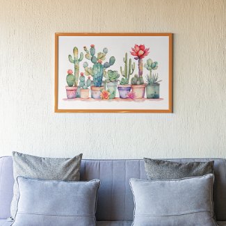Colorful Potted Cacti And Succulents