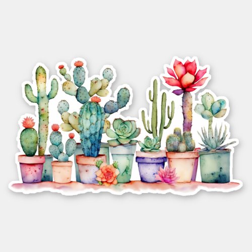 Colorful Potted Cacti And Succulents Sticker
