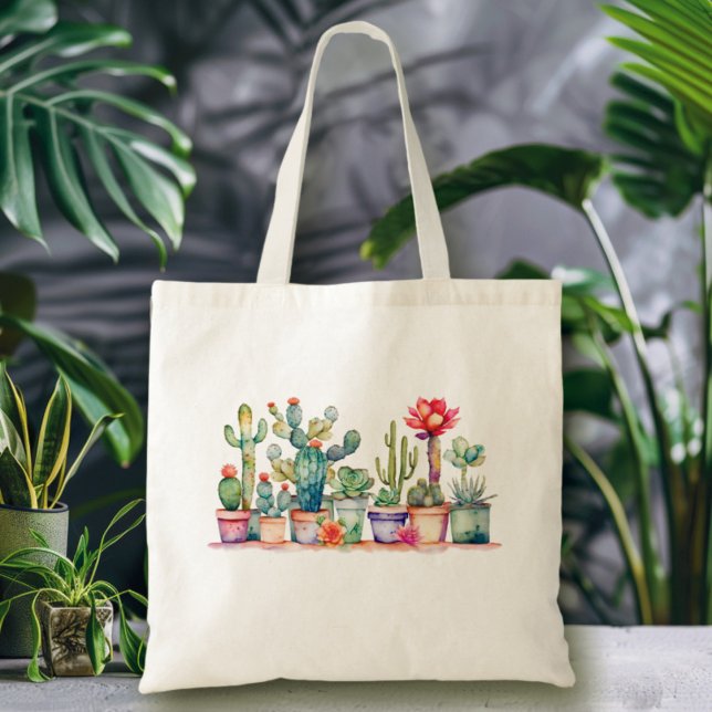 Colorful Potted Cacti And Succulents Tote Bag (Creator Uploaded)