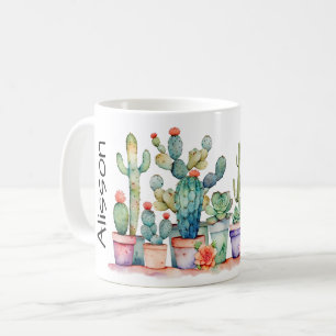 Colorful Potted Cacti And Succulents With Name Coffee Mug