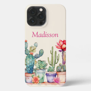 Colorful Potted Cacti And Succulents With Name iPhone 13 Pro Max Case