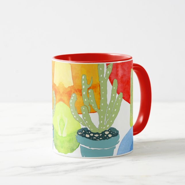 Colorful potted cactus mug (Front Right)