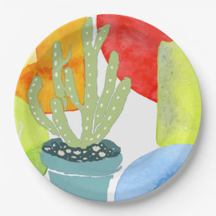 Colorful potted cactus paper plates