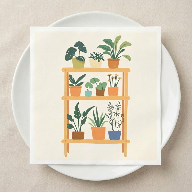 Colorful Potted Houseplants on a rack Napkins (Colorful Potted Houseplants on a rack Napkins)
