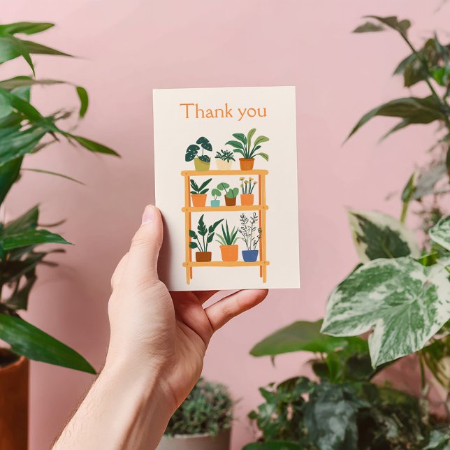 Colorful Potted Houseplants on a rack Thank You Card (House plant stand, bright and happy illustration, fun thank you card)