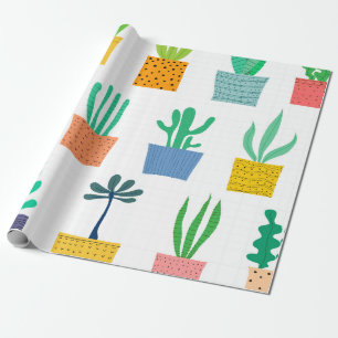 Colorful Potted Plants Wrapping Paper