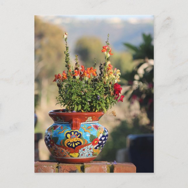 Colorful Pottery with Flowers [Still Life] Postcard (Front)