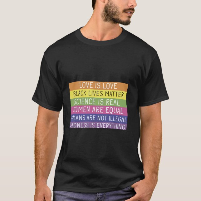 Colorful Powerful Messages Equality and Kindness H T-Shirt (Front)