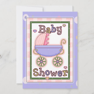 Colorful Pram Baby Girl Shower Invitation
