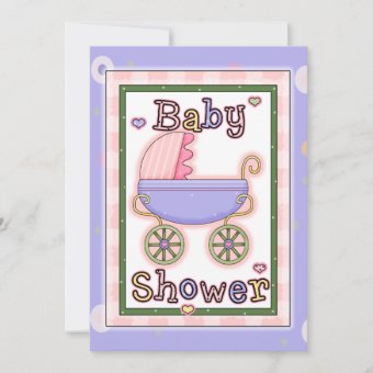 Colorful Pram Baby Girl Shower Invitation | Zazzle