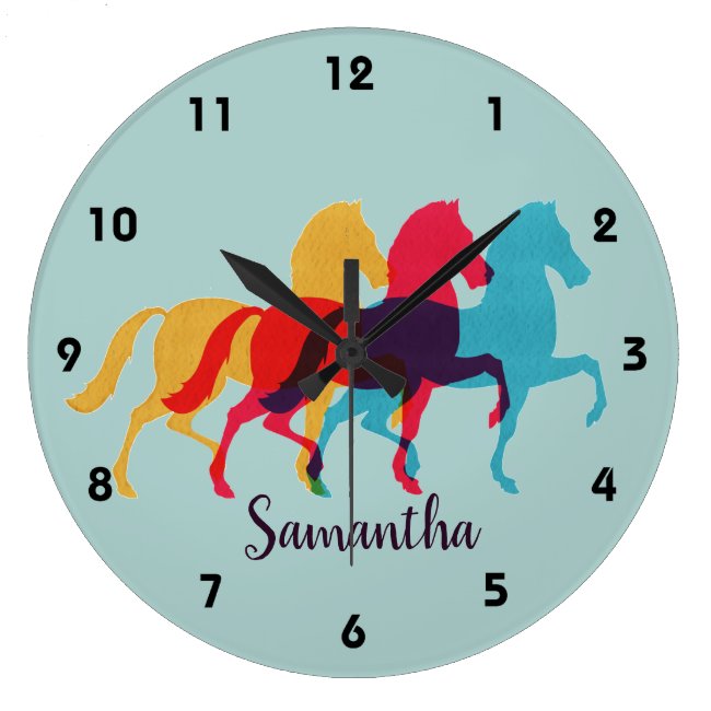 Colorful Prancing Horses Design Clock