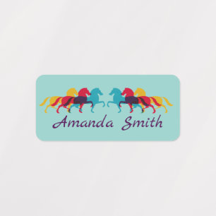 Colorful Prancing Horses Design Name Tags Labels