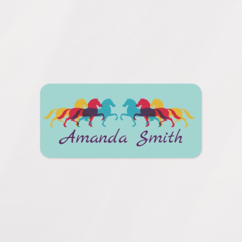 Colorful Prancing Horses Design Name Tags Labels