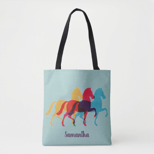 Colorful Prancing Horses Design Tote Bag