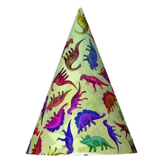 Colorful Prehistoric Dinosaurs Party Hat (Front)