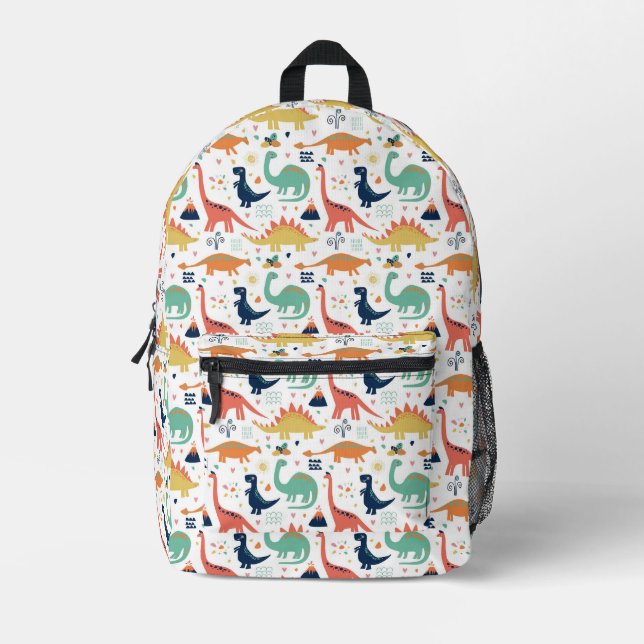 Colorful Prehistoric Dinosaurs Pattern Printed Backpack (Front)