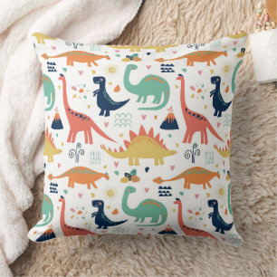 Colorful Prehistoric Dinosaurs Pattern Throw Pillow