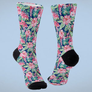 Colorful Preppy Tropical Floral Pattern Socks