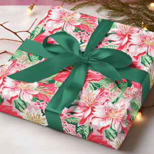 Colorful Preppy Winter Floral Christmas Pattern Wrapping Paper