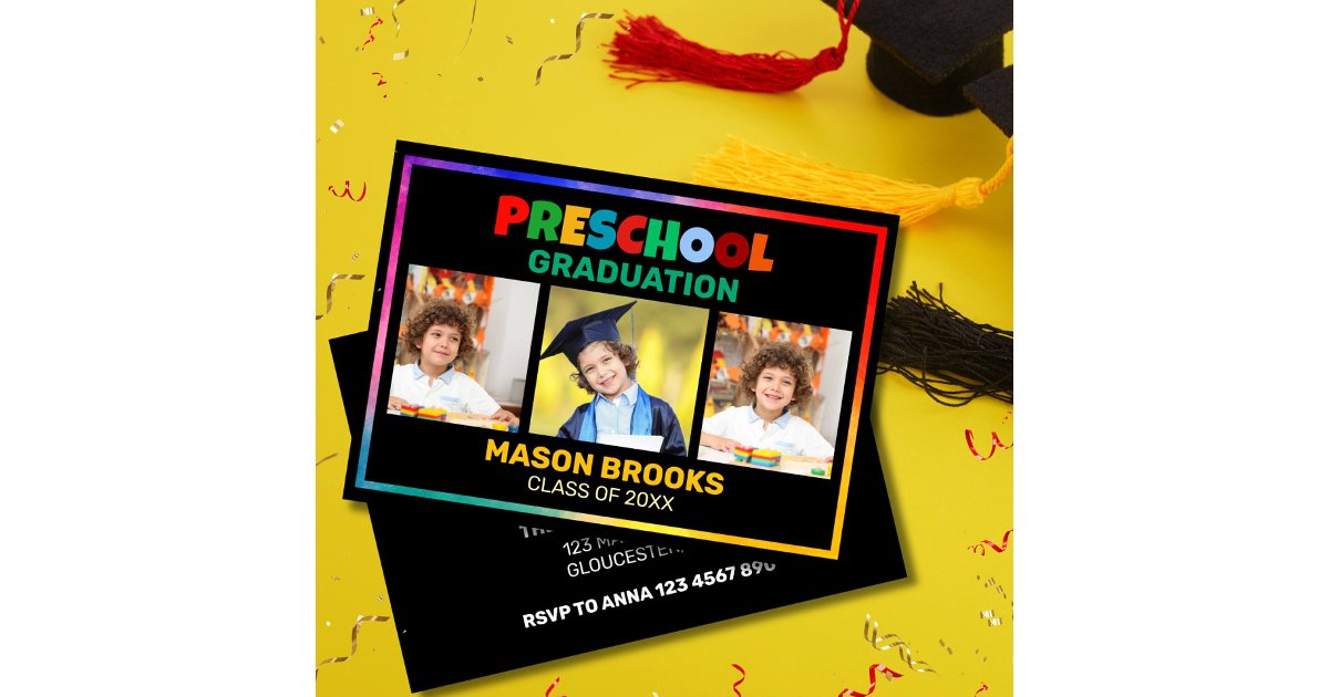 COLORFUL PRESCHOOL GRADUATE PHOTO COLLAGE INVITATION | Zazzle