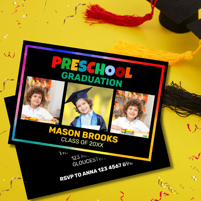 COLORFUL PRESCHOOL GRADUATE PHOTO COLLAGE INVITATION | Zazzle