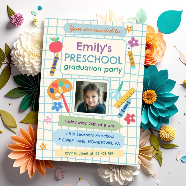 Colorful Preschool Graduation Photo Text Invitation (Creator Uploaded)