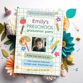 Colorful Preschool Graduation Photo Text Invitation