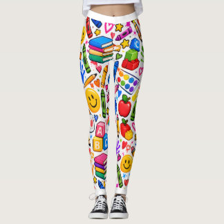 Colorful Preschool Teacher Classroom Wrapping Pape Leggings