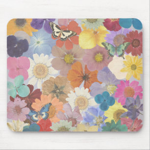 Colorful Pressed Floral Flower Wrapping Paper  Mouse Pad