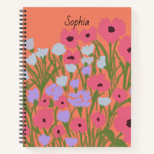 Colorful Pretty Floral Charm + Custom Name Notebook
