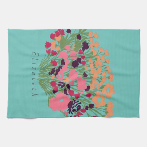 Colorful Pretty Floral Lets Bloom  Custom Name Kitchen Towel