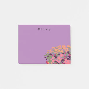Colorful Pretty Floral Let’s Bloom + Custom Name Post-it Notes