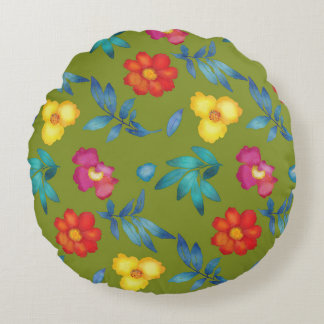 Colorful Pretty Floral Round Pillow