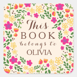 Colorful Pretty Floral This Book Belongs Stickers