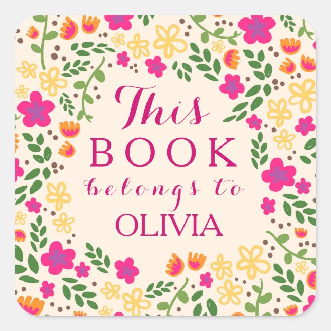 Colorful Pretty Floral This Book Belongs Stickers (Front)