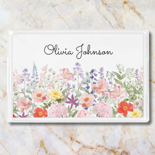 Colorful Pretty Flowers Floral Garden Personalized Acrylic Tray