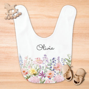 Colorful Pretty Flowers Floral Garden Personalized Baby Bib