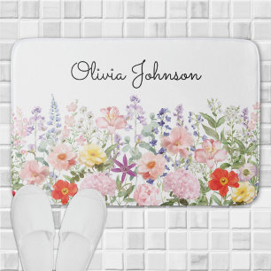 Colorful Pretty Flowers Floral Garden Personalized Bath Mat