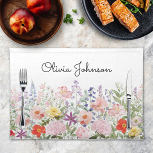 Colorful Pretty Flowers Floral Garden Personalized Cloth Placemat