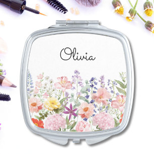 Colorful Pretty Flowers Floral Garden Personalized Compact Mirror