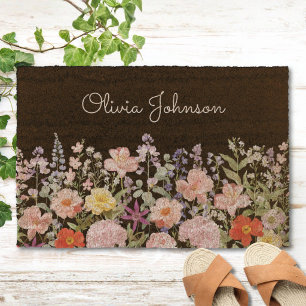 Colorful Pretty Flowers Floral Garden Personalized Fiber Doormat